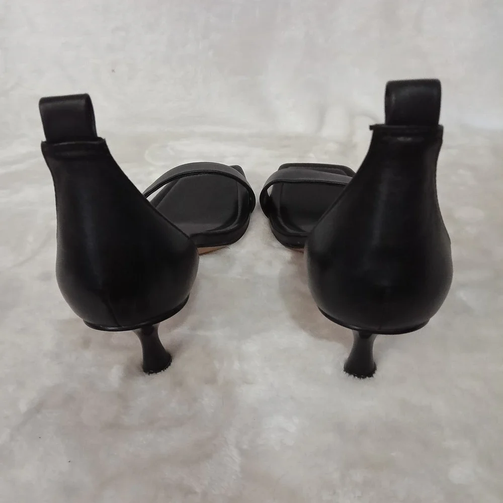 Vince Camuto Black Leather Square Toe Kitten Heel Sandals Womens 7 M